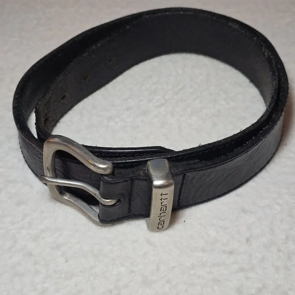 Carhartt Mens Black Leather Belt Silver Buckle Workwear Casual